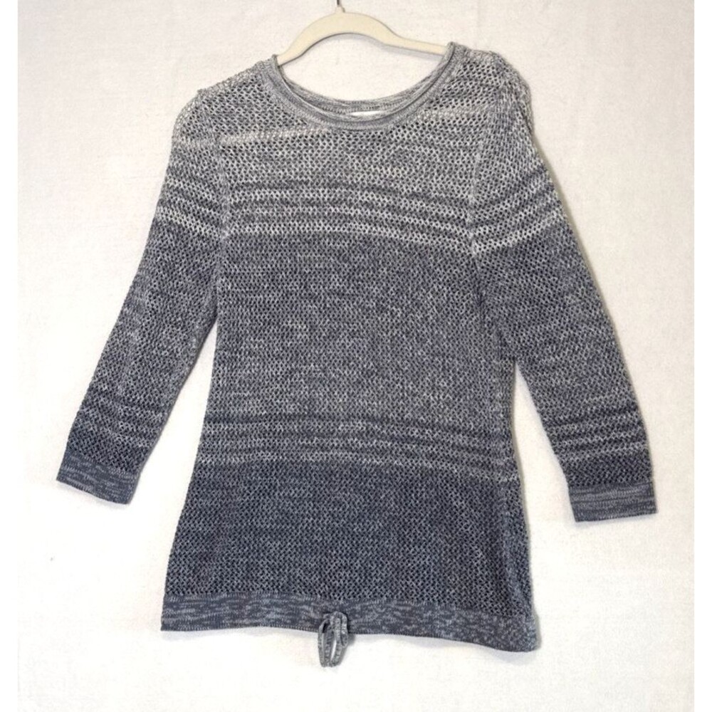 Christopher & Banks Grey/Blue Ombre Sweater Sz SM Open Knit Tie Bottom Coastal